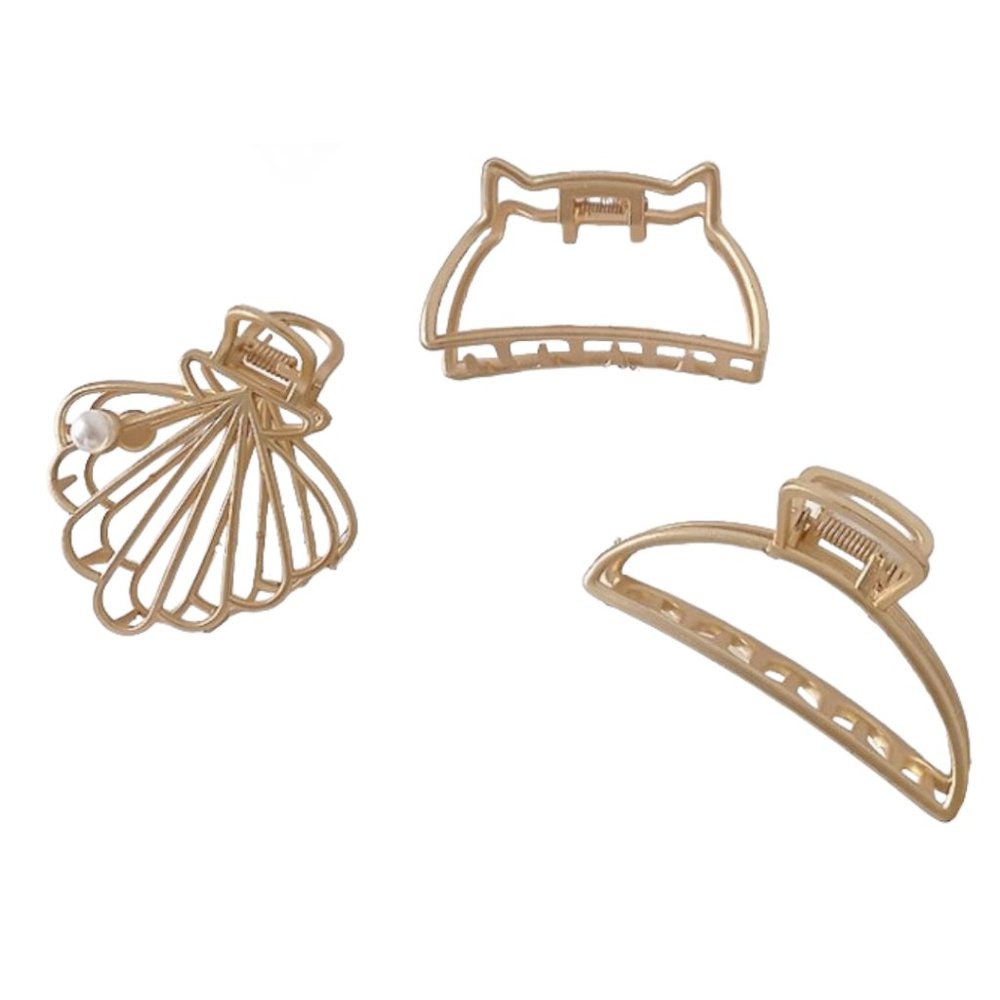 3 Pack Gold Metal Hair Clips